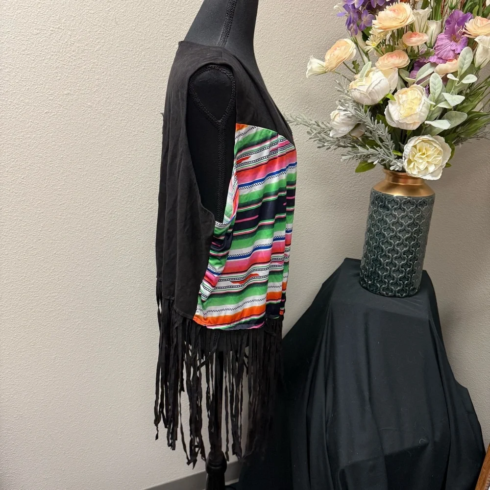 Southern Stitch Serape Fringe Vest 2XL-3XL Western Boho Festival Layer - Picture 4 of 8